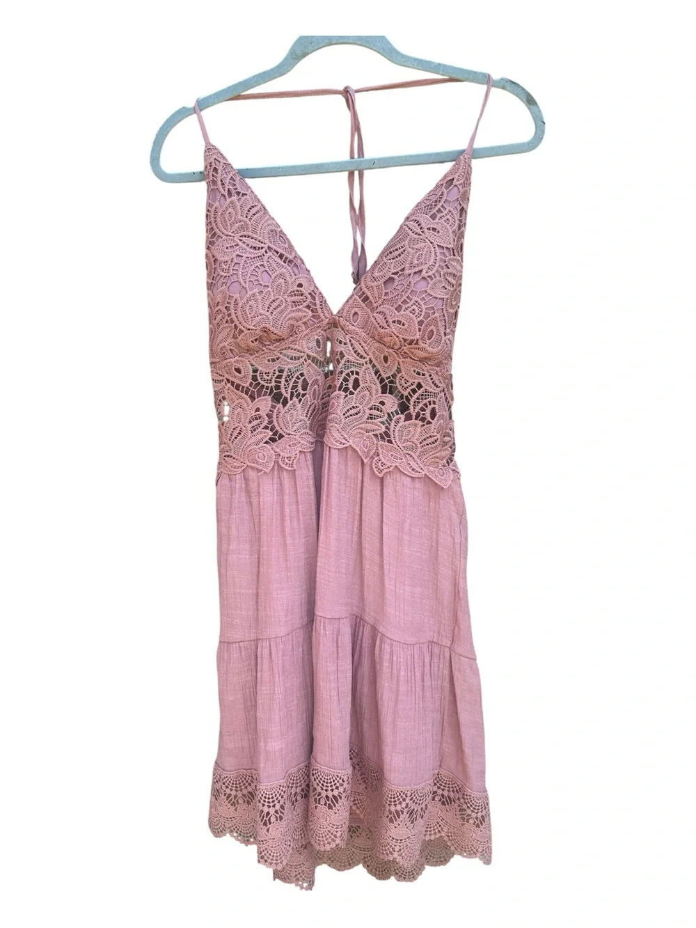Rebellion Dusty Rose Lace-Trim Backless Sundress size large - Picture 1 of 11